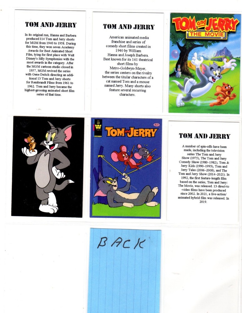 TOM AND JERRY CUSTOM TRADING CARD 6 CARDS SET