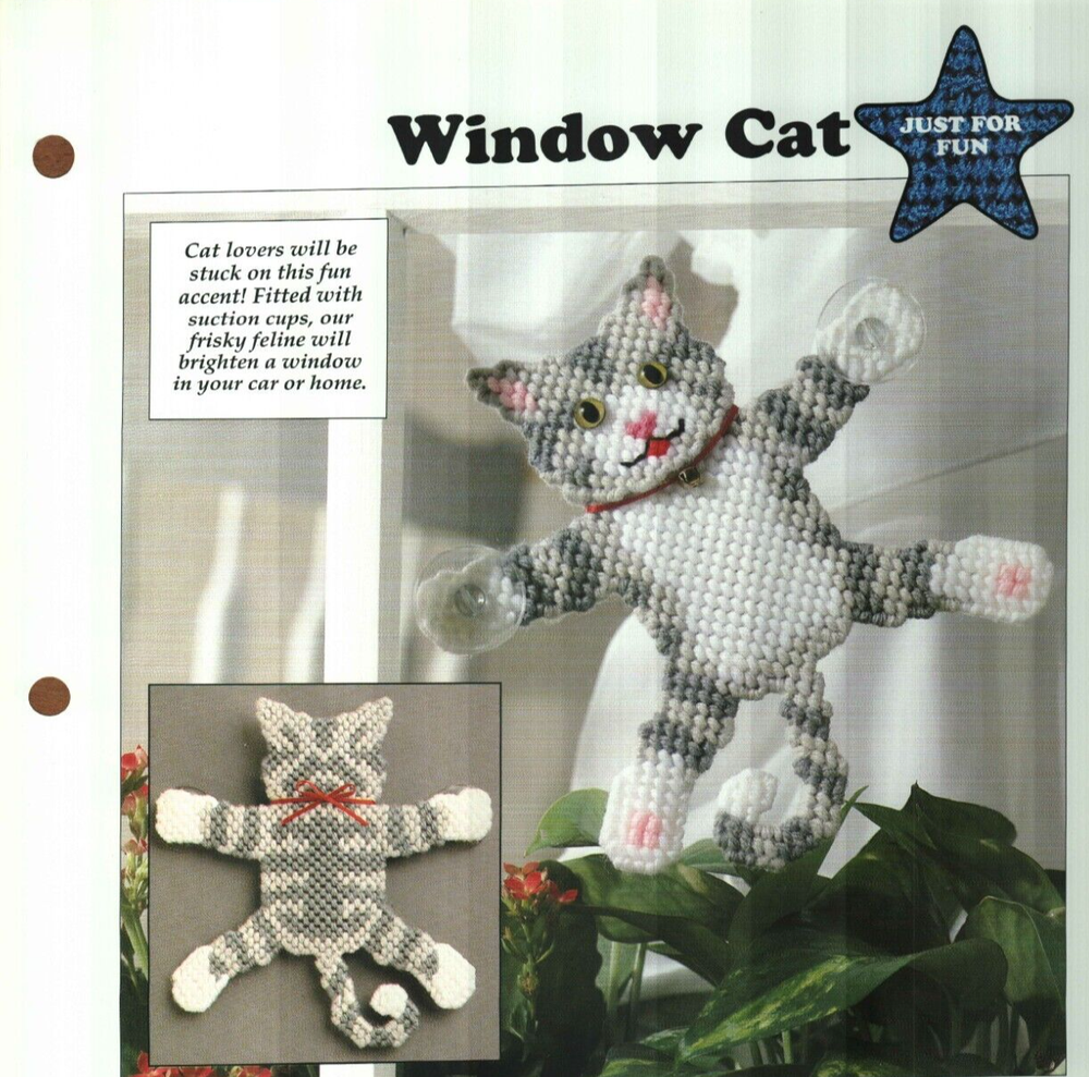NEW WINDOW CAT STICK UP HOME DECOR PLASTIC CANVAS PATTERN INSTRUCTIONS