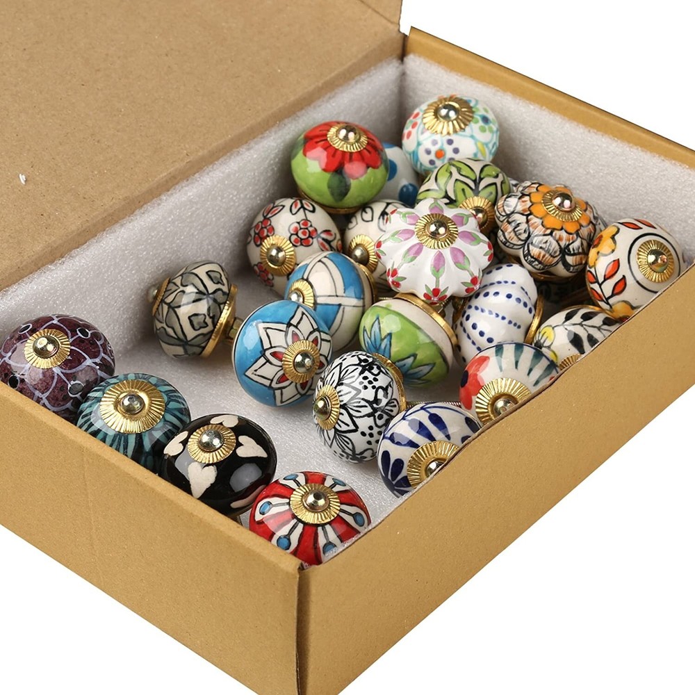 India 10 PC Painted Colorful Cermic Door Knobs Pull Handles Cabinet Hand