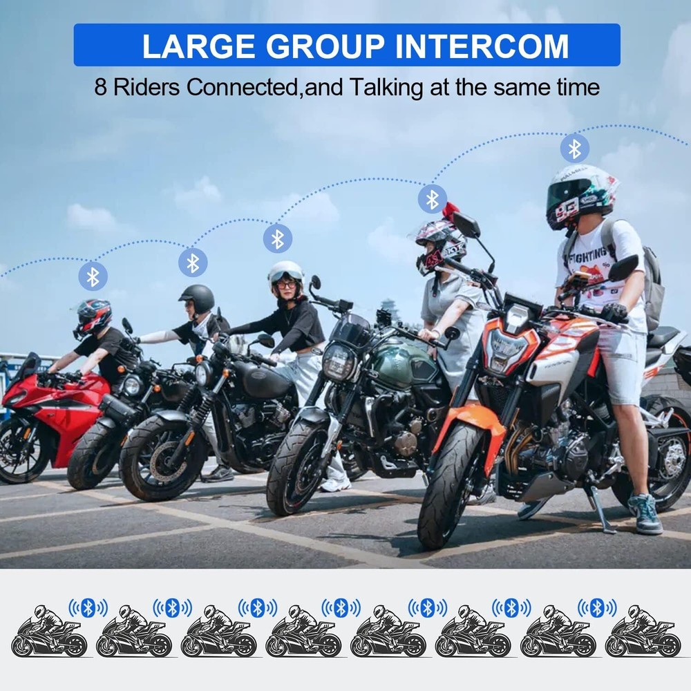 FX8 Motorcycle Helmet Intercom Intercom Bluetooth Rider Headset 2000M FM