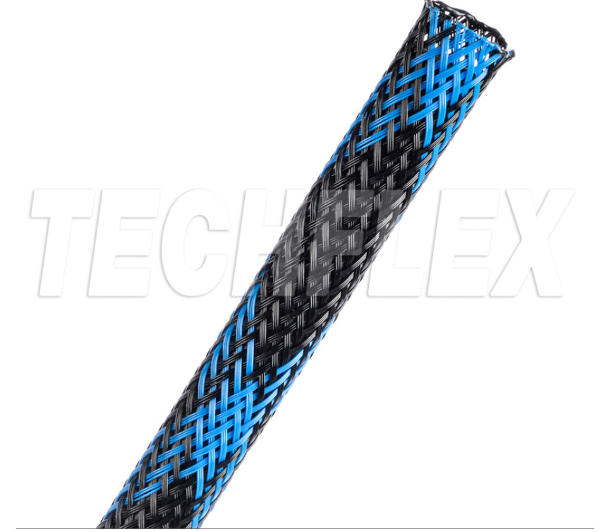 TECHFLEX PET 3/8" Black with Neon Blue Spyder - 500ft Full Roll