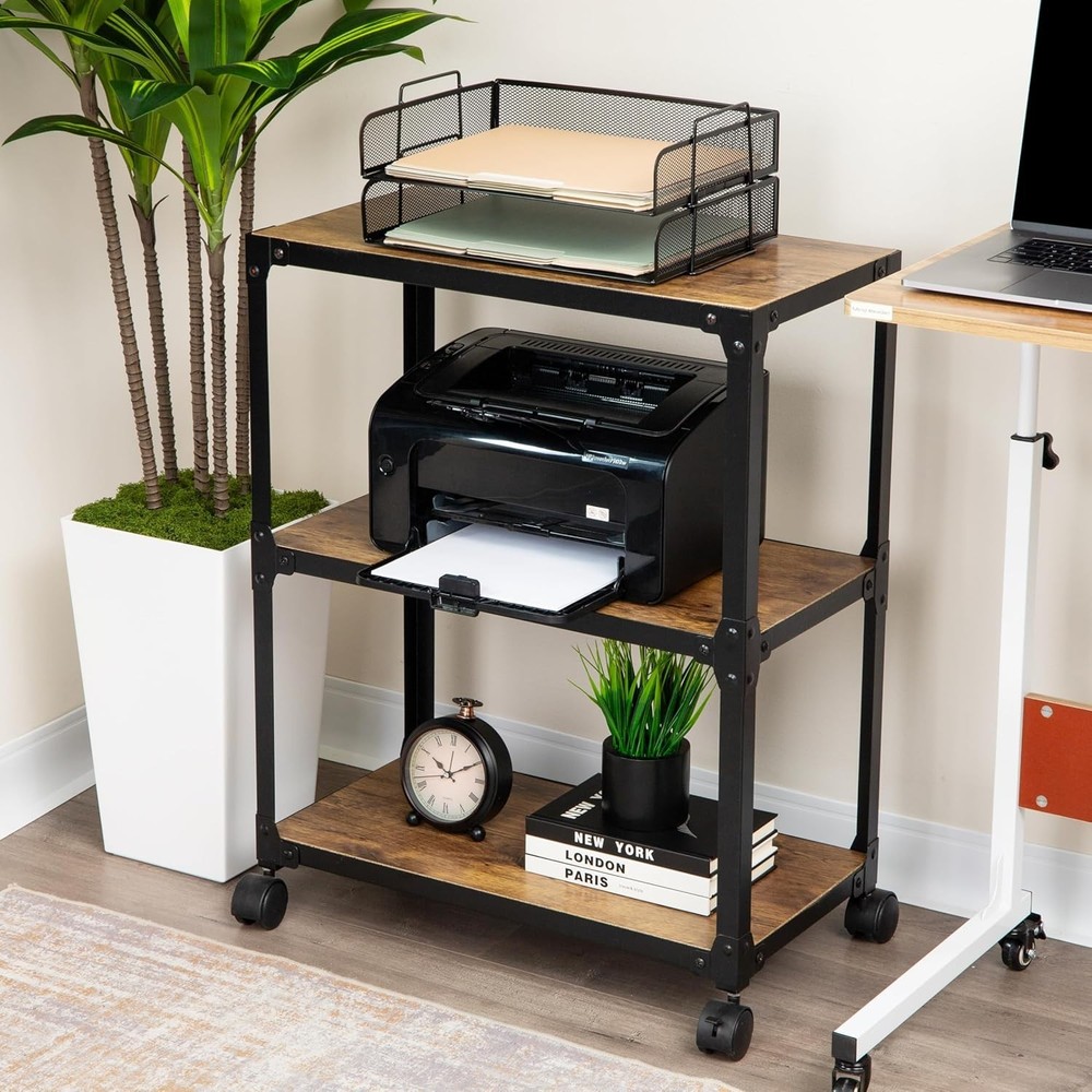 Compact Mobile Office Cart with Locking Casters - Durable 3-Tier Organizer