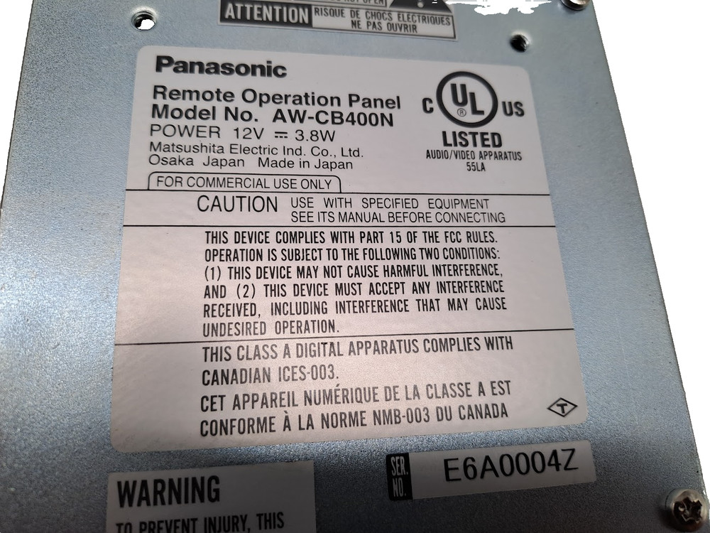 Panasonic AW-CB400N Camera Remote Operation Panel