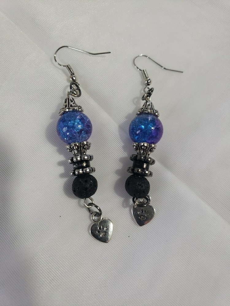 Long Dangly ❤ My Cat/Lava Stone Diffusing Earrings Handmade