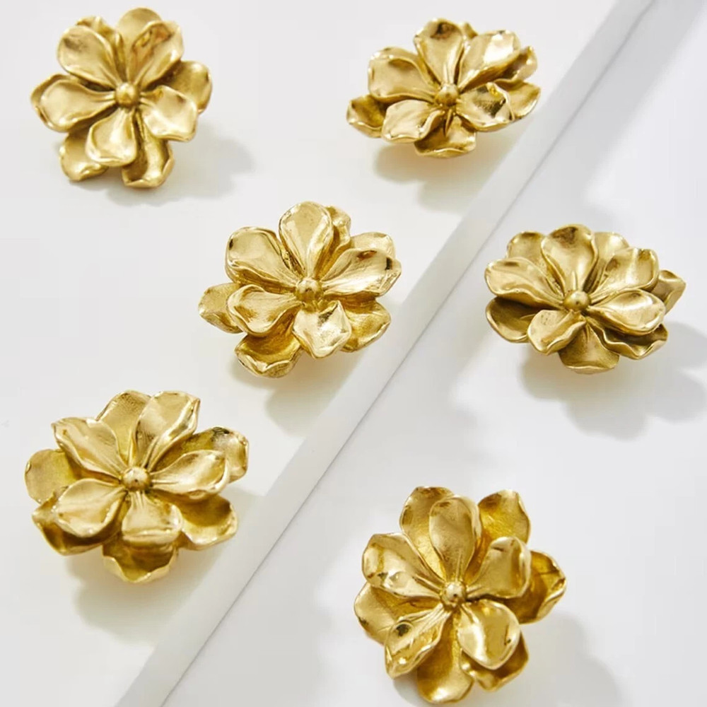 Camellia Flower Brass Knobs Cabinet Knobs Handles Kitchen Pull drawer Knob