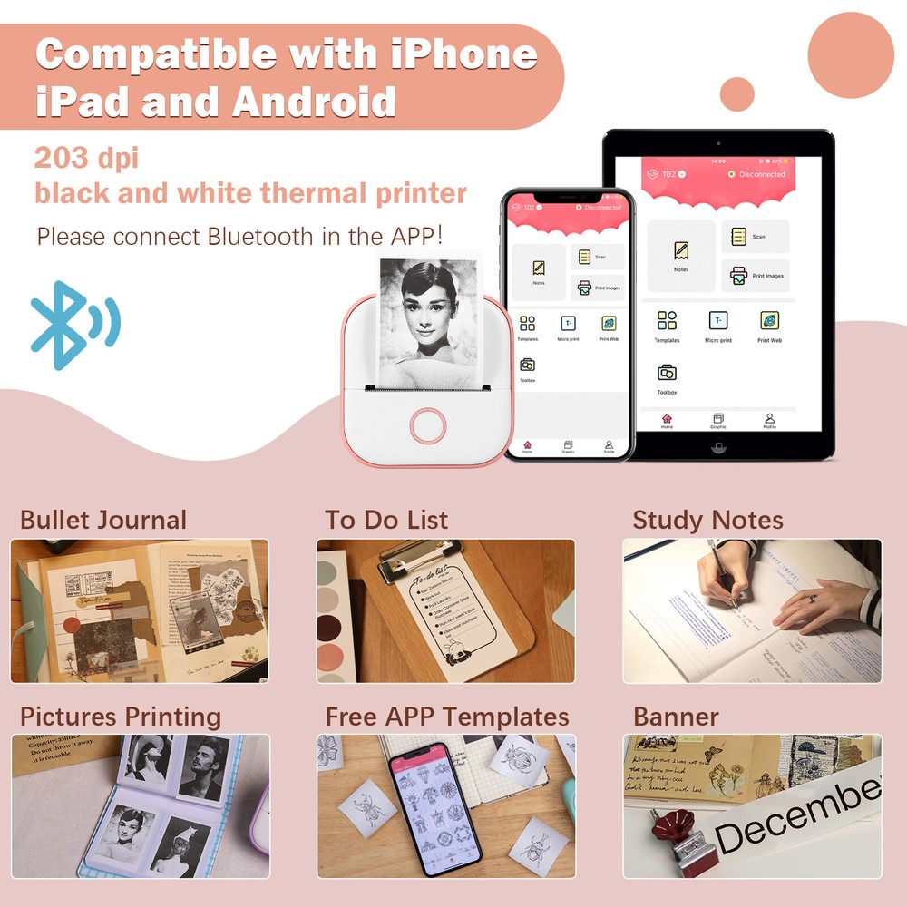 Phomemo T02 Pocket Wireless Bluetooth Thermal Paper Printer Photo Label Maker