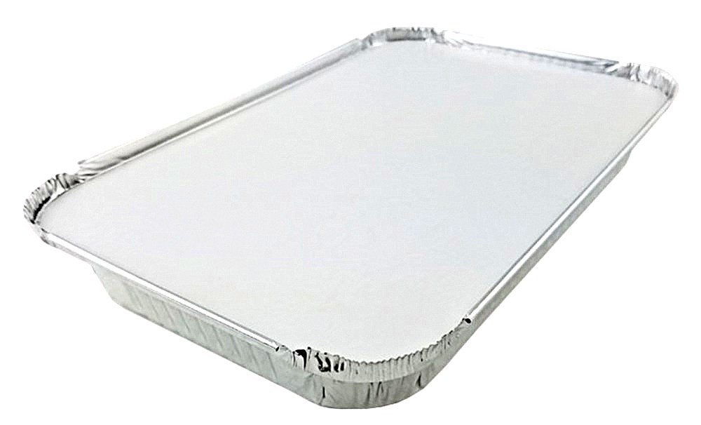 4 lb. Oblong Aluminum Entrée / Dinner Take-Out Pan w/Board Lid 50/PK