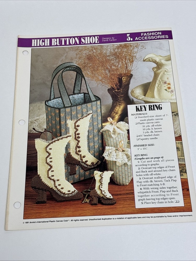High Button Shoe Key Ring Eyeglass Case Annies Attic Plastic Canvas Pattern Page