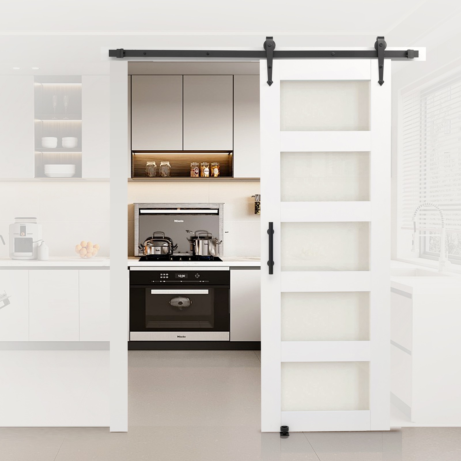 Uimoso Sliding Barn Door with Hardware Kit 30 x 84 in, MDF Panel & Frosted Glass