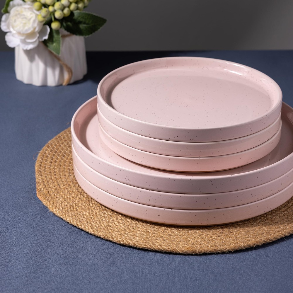 Ceramic Dinnerware Set for 4 | Speckled Stoneware Modern-Pink Service for 4