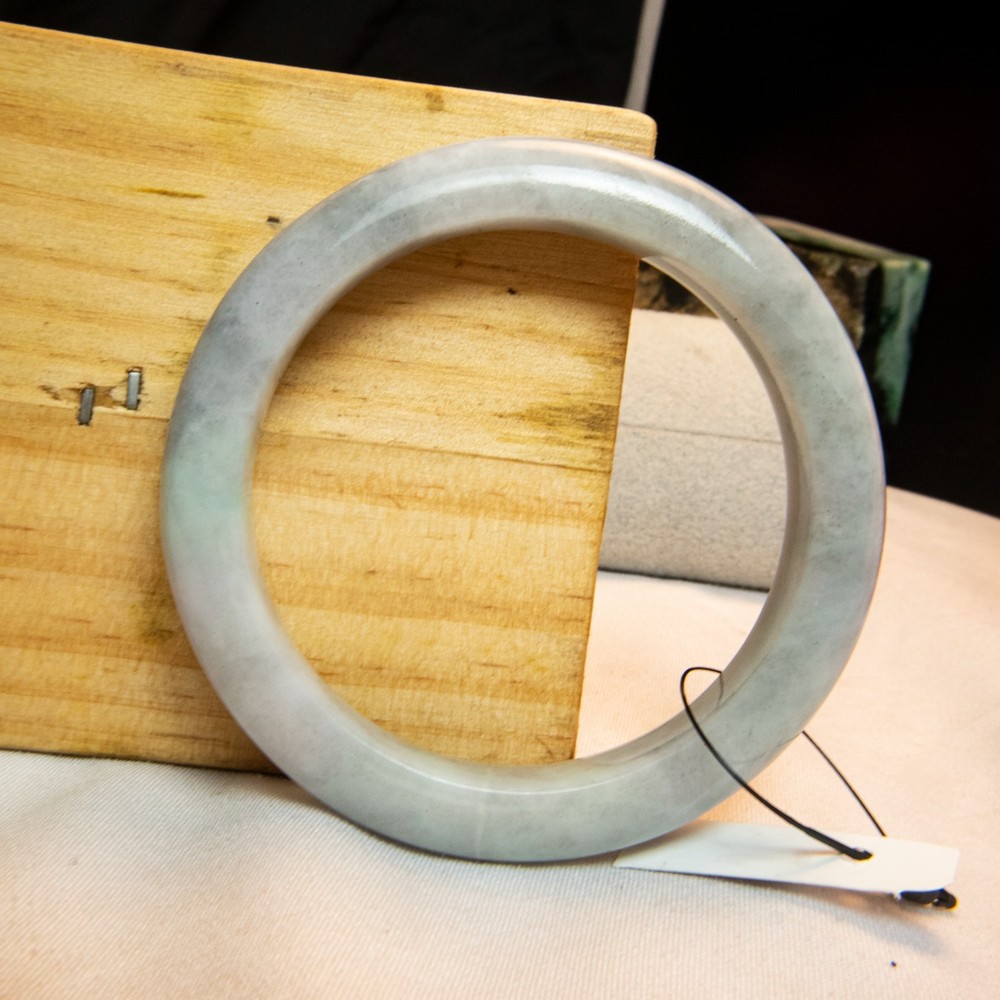 57.2mm Light Grey Burmese Jadeite Bangle – Translucent Jade Bracelet
