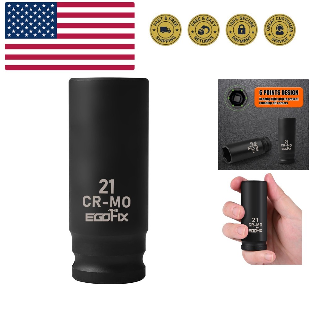 1/2" Drive Deep Impact Socket, 21mm Socket, CR-MO, Metric, 6 Point