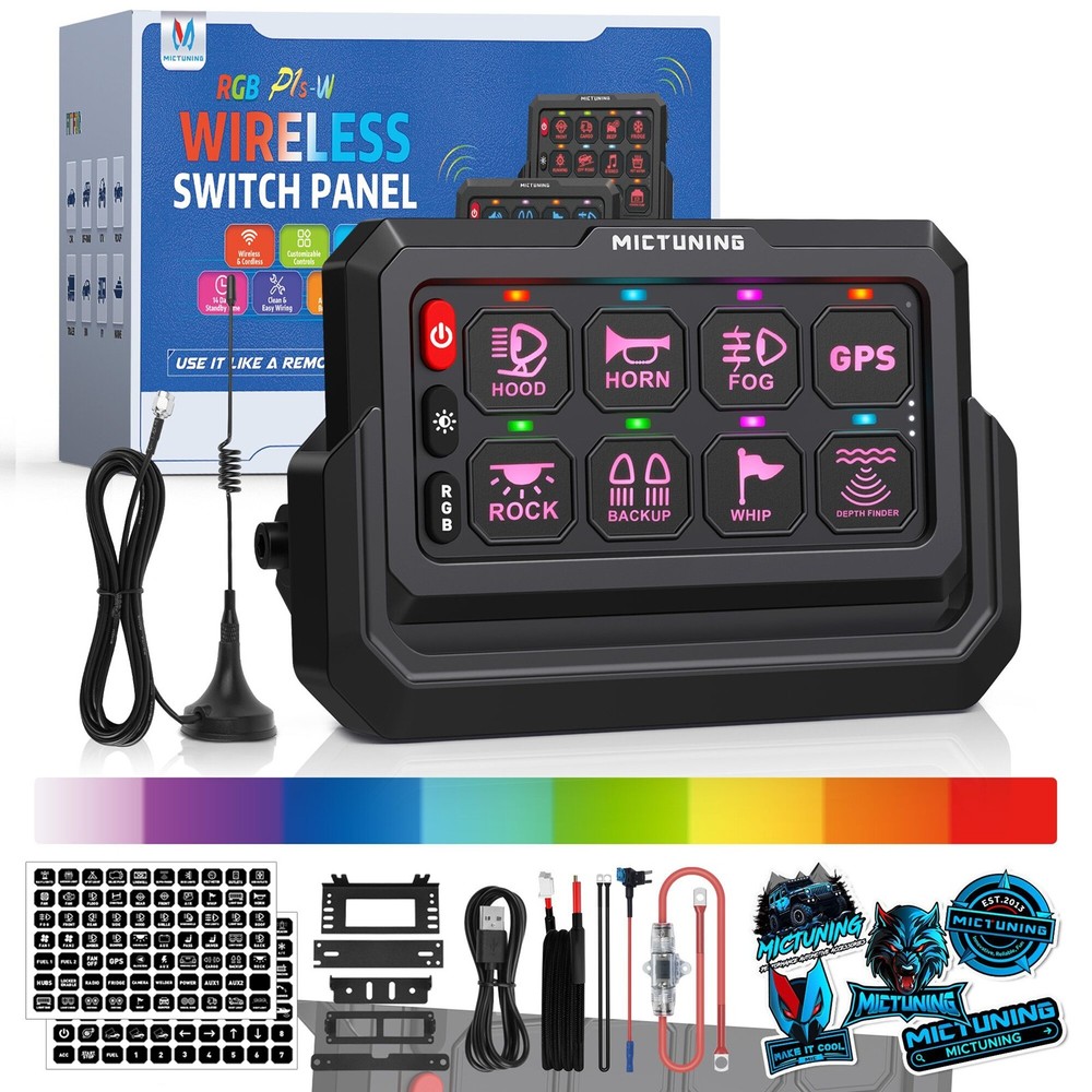 MICTUNING RGB 8 Gang Wireless Switch Panel, Circuit Control Relay System Box