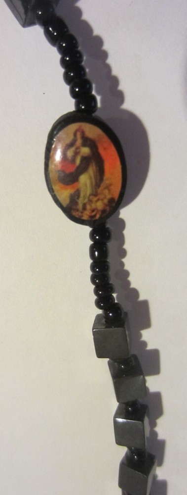 Vintage Rosary Hematite Black Square Beads plus bonus