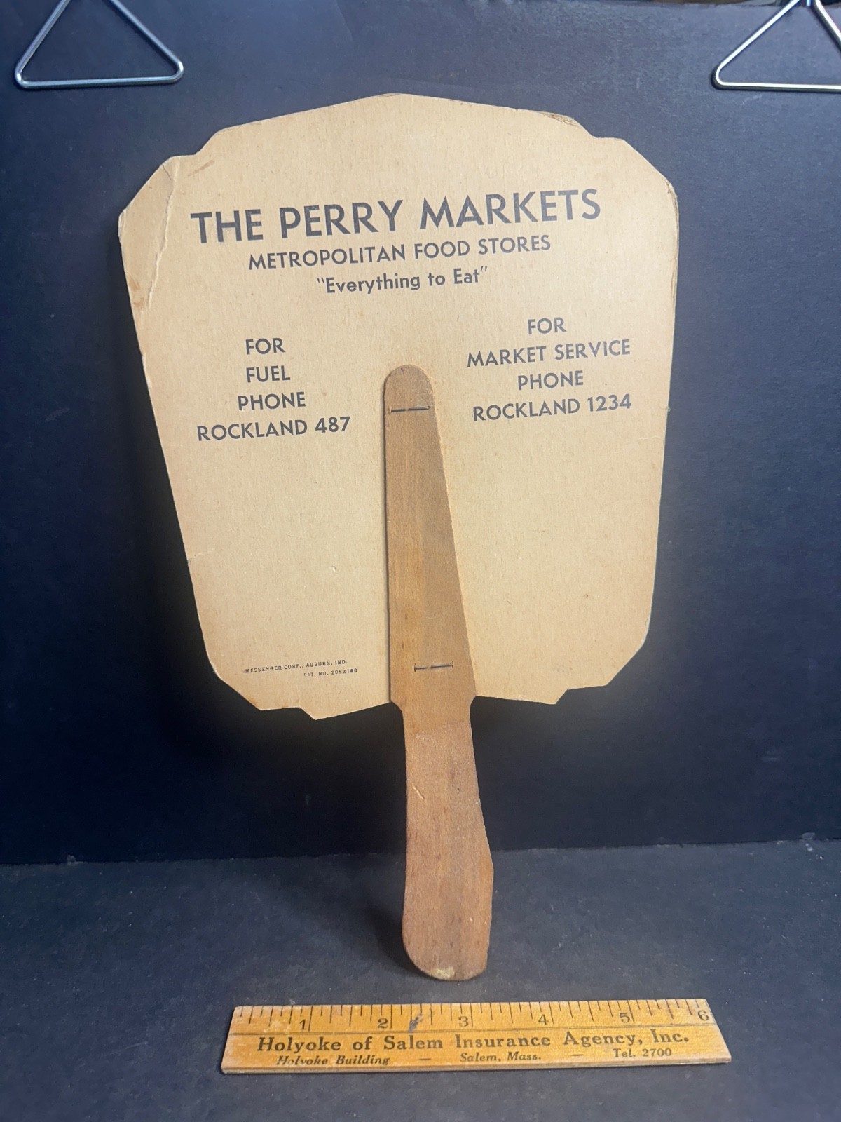 Vintage Hand Fan, PERRY MARKETS, Rockland ME, Metropolitan Food Store