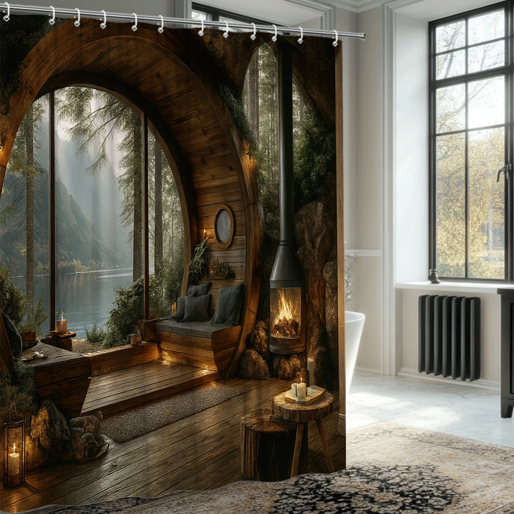 Rustic Cabin Shower Curtain - Nature-Inspired Forest Retreat