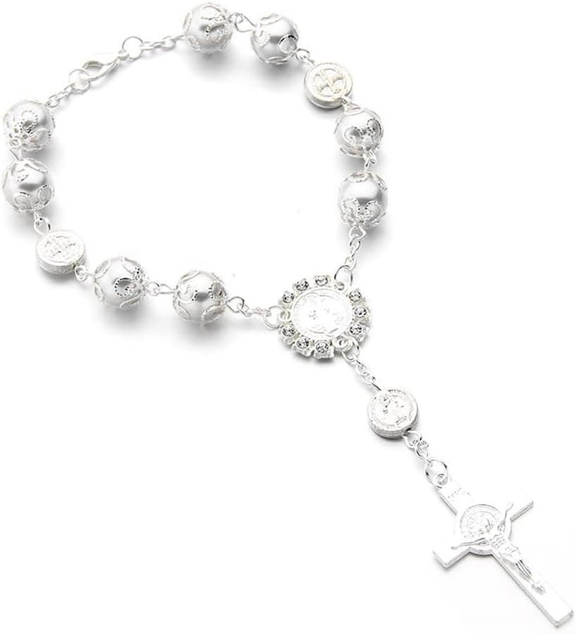 Car Rosary for Rearview Mirror, Personalized Rear View Cross Blessing Beads Deco