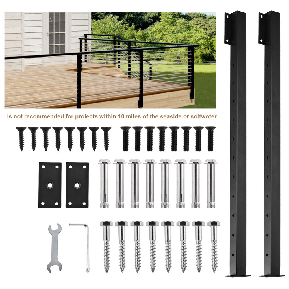 2 Pack Side Mount Cable Railing Post Kits 38", Fascia Mount Level Post Railing