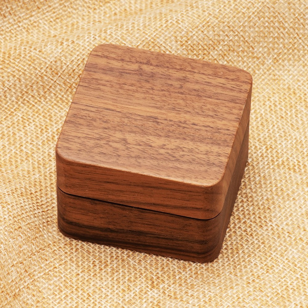 COSISO Square Solid Wood Double Ring Box Case for Wedding Small, Black Inner