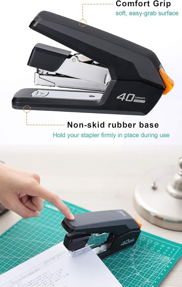 Leven Effortless Desktop Stapler, 40 Sheet Capacity, One Finger Touch Stapling,
