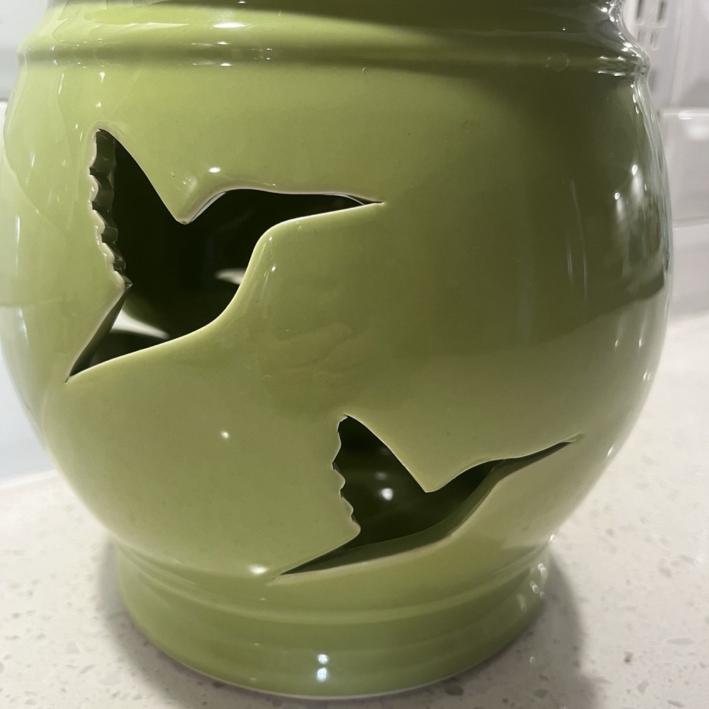 Lg Ceramic Spring Lantern Candle Holder W/Chimney Diffuser Hummingbird Design