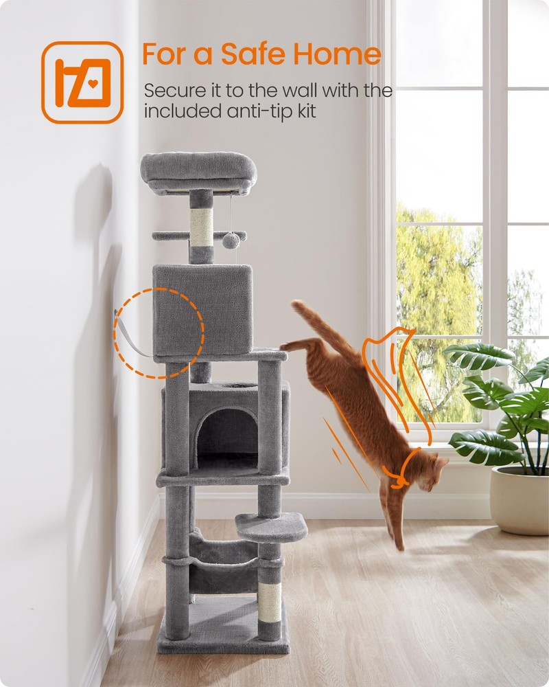 Multi-Level Cat Tree Tower 59.5-Inch with Scratching Posts, Perches Caves