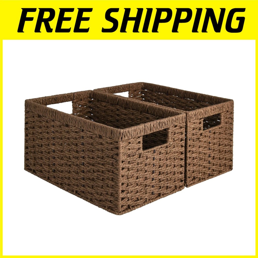 Dark Brown Storage Baskets, Rectangular Shape, 2-Pack
