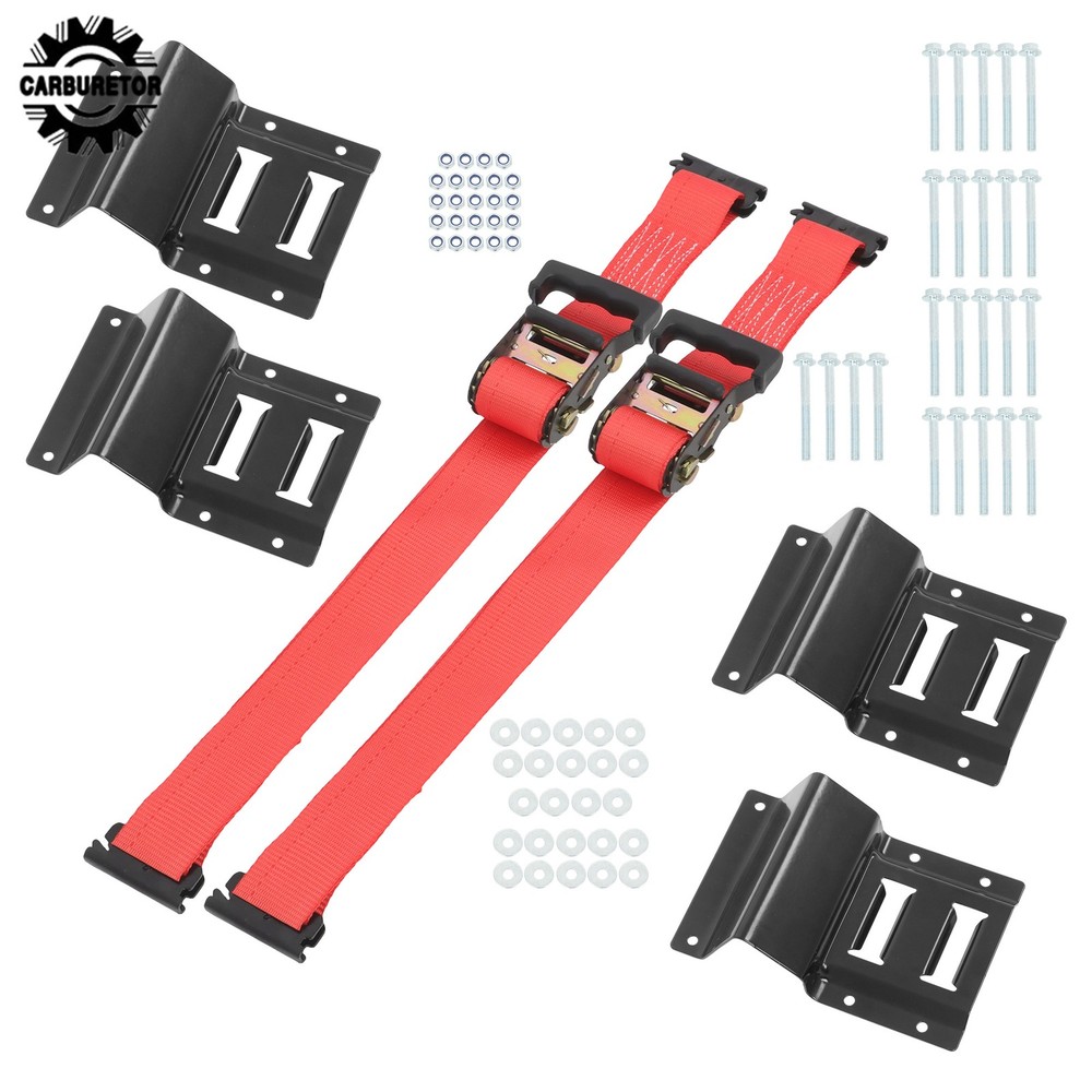 For Trailers Black E Track Wheel Chock Set & 6' Red Ratchet Straps Polyester
