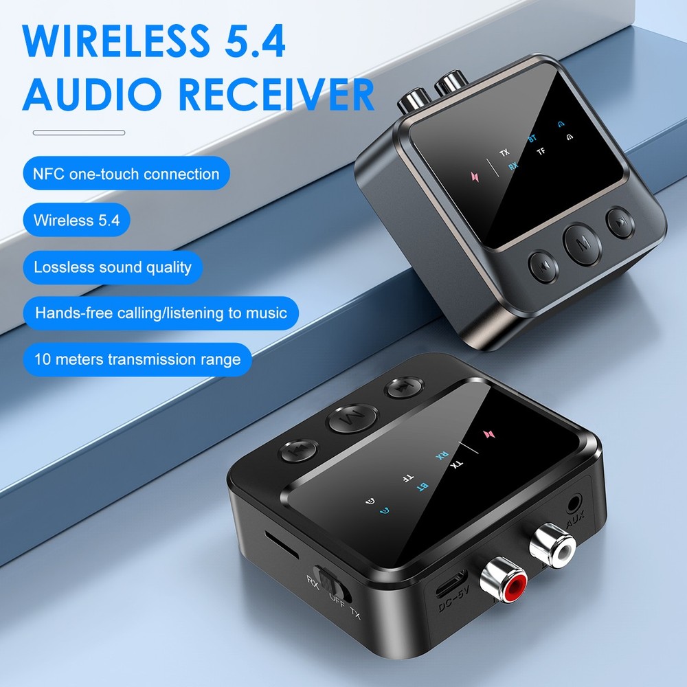 Bluetooth 5.4 Stereo Audio Receiver Transmitter AUX USB Music to RCA Adapter