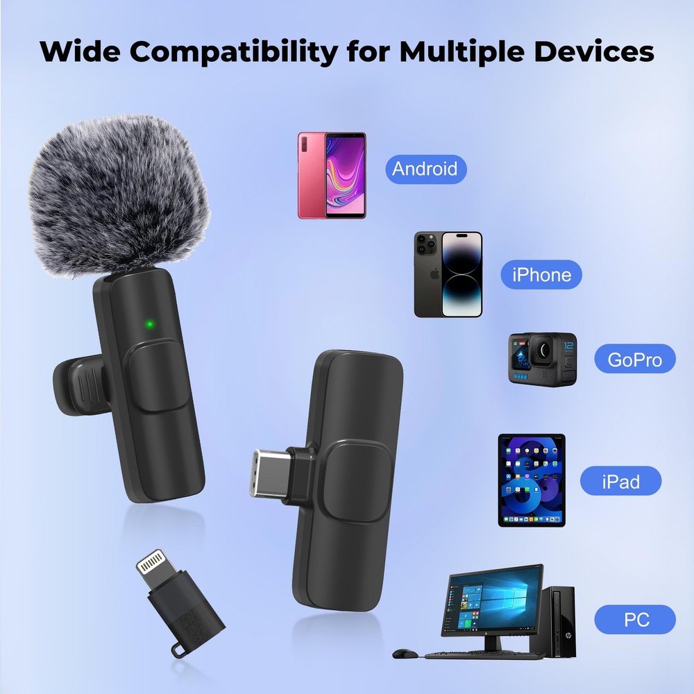 Wireless Microphone for iPhone, Android Wide Compatibility Noise Reduction Cl...