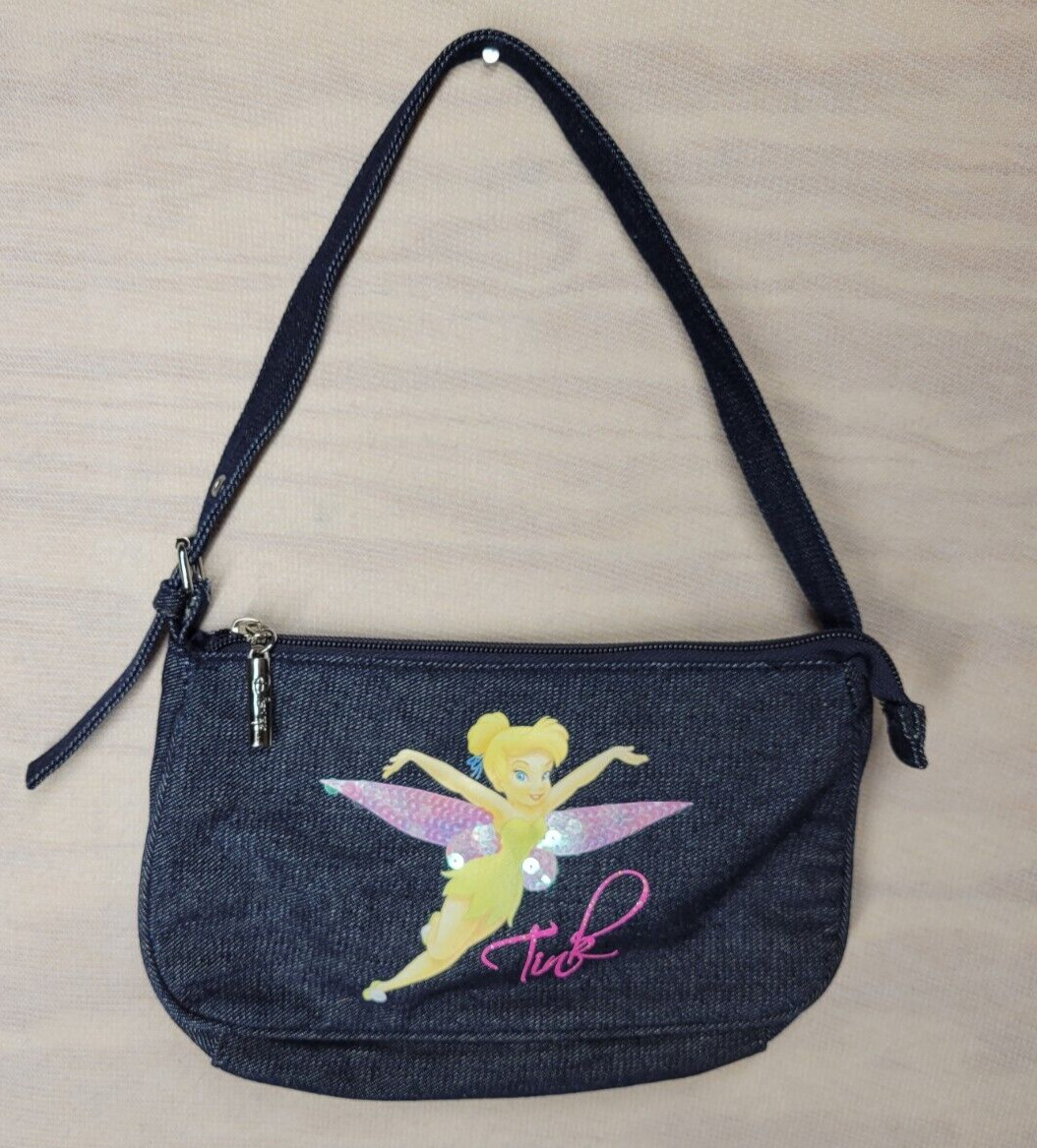 Disney Tinkerbell Denim Jean Purse Shoulder Bag Adjustable Strap Blue