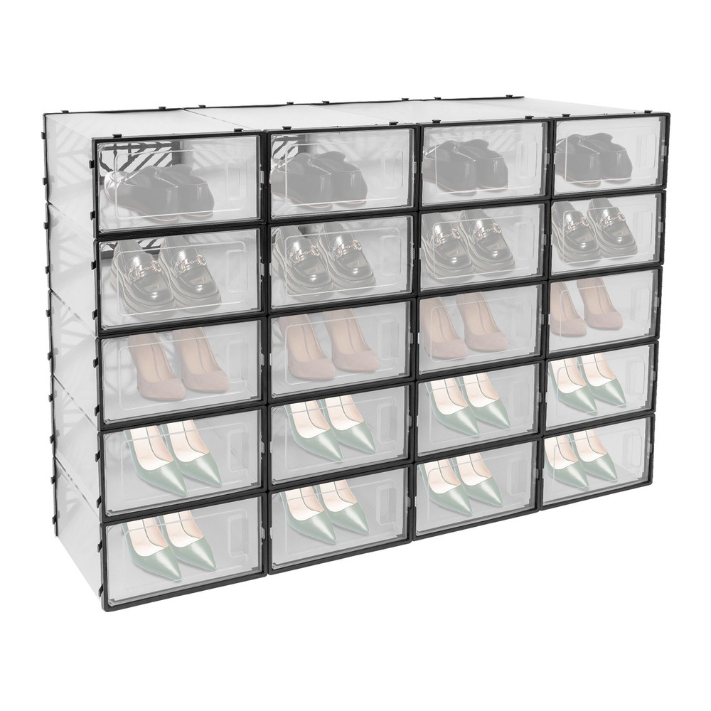 20 Pack Clear Plastic Shoe Boxes With Lids Stackable Storage Container Organizer