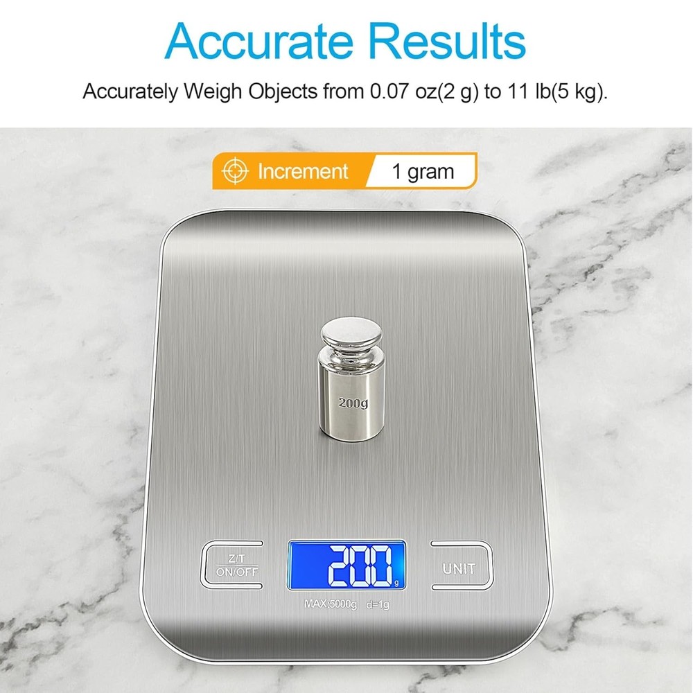 Compact Kitchen Scale - 11 lbs Capacity with Tare Function & Easy Clean Design