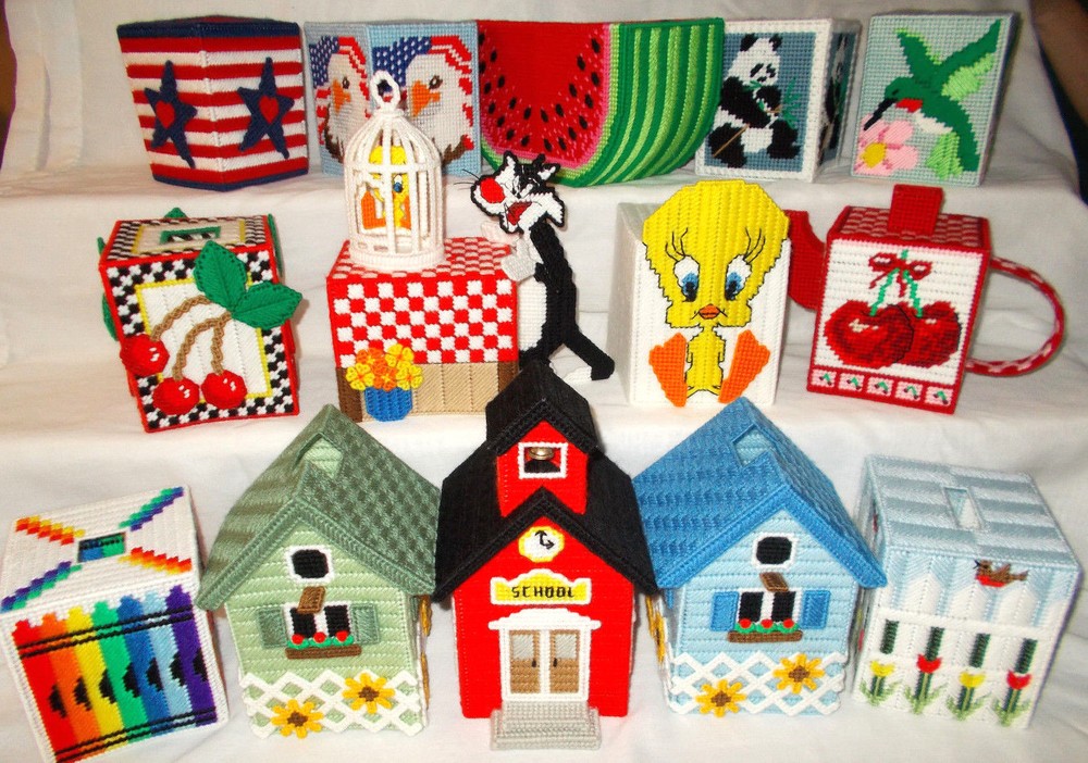 Handmade Plastic Canvas Tissue Boxes, Group 1 (Toppers / Covers)