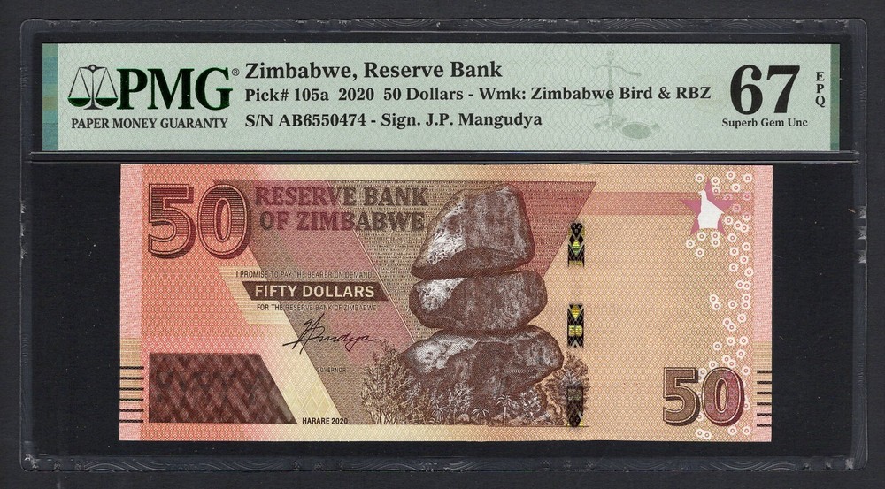 Zimbabwe 50 Dollars 2020 P105a Uncirculated Grade 67