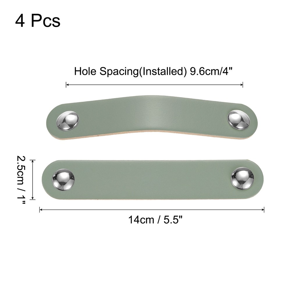 4 Packs Leather Drawer Pulls Double Hole Knobs, Blue/Silver(Hole Spacing:96mm)