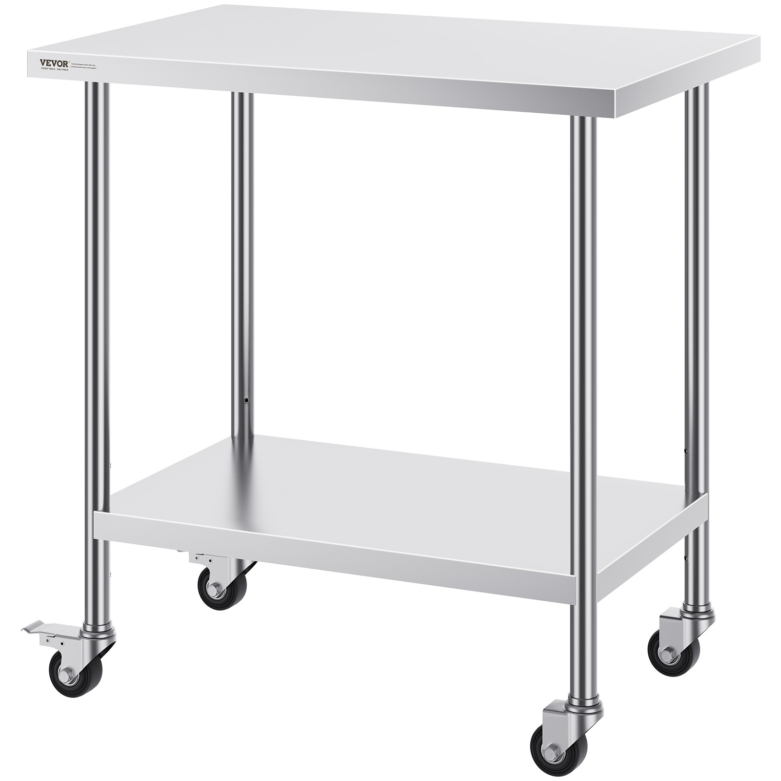 VEVOR Stainless Steel Work Table Commercial Prep Table 24x36 Inch With 4 Casters
