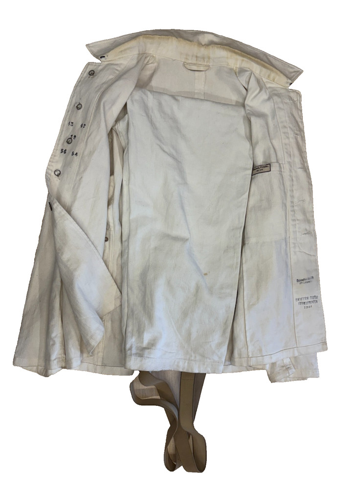 LUFTWAFFE HBT TRAINING UNIFORM, JACKET & TROUSERS. + BRACES, MAKER & DATE 1944