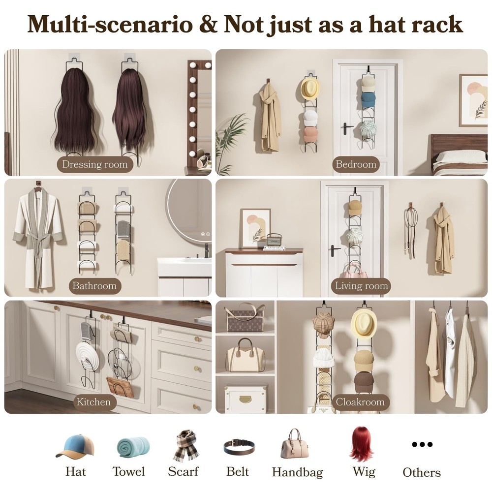 18 Pack Over The Door Hat Organizer for baseball caps | Multi-Functional Base...
