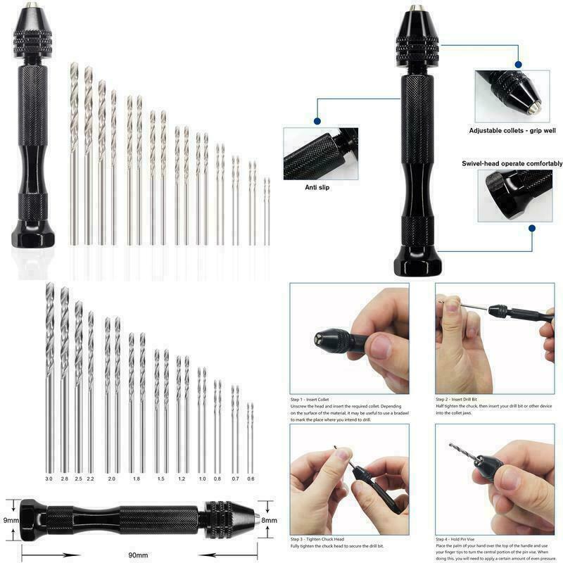 49PCS Precision Pin Vise Hobby Drill Bits with Model Twist Hand Drill Bits Set