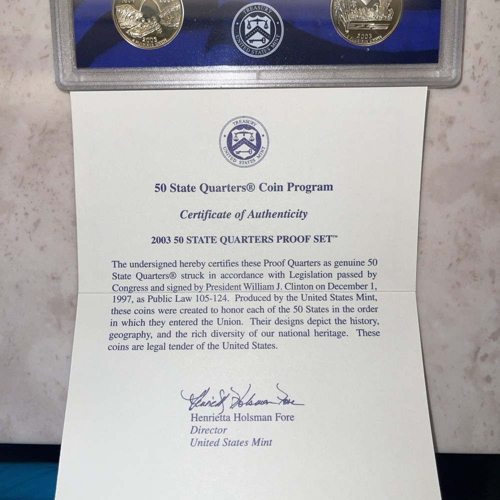 2003-S US Mint State Quarter Proof Set includes original Mint box & COA.