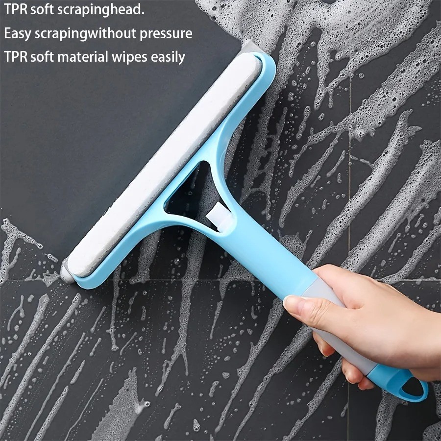 3-in-1 Window Scraper Blue with Microfiber Pad & Squeegee, Streak-Free