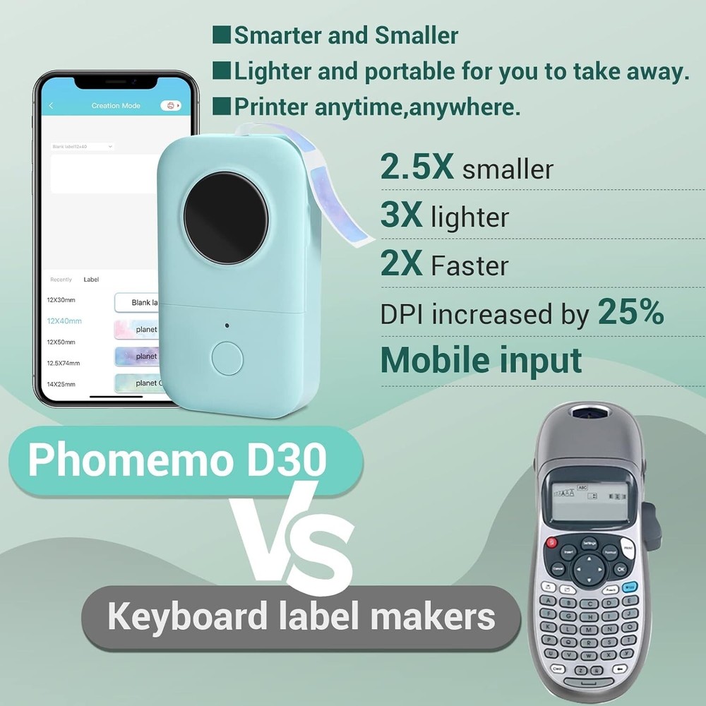 Phomemo D30 Label Maker Machine, Portable Bluetooth Mini Label Printer Handheld