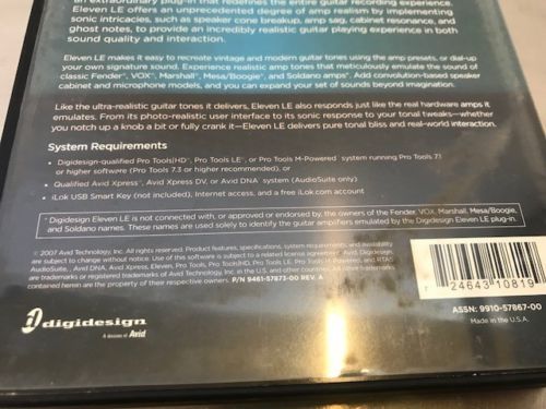 Digidesign Eleven LE plug-in Pro Tools Avid Virtual Guitar Amp RTAS Audiosuite