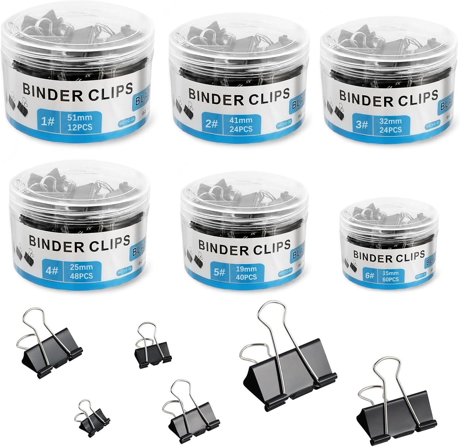 208 PCS Binder Clips Paper Clamps Assorted Sizes, Metal Paper Binder Clip, Black