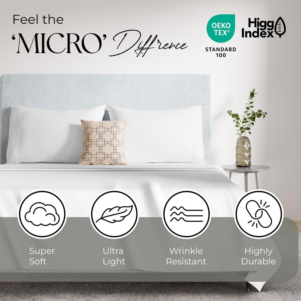 Full Size White 4 Piece Sheet Set - Lightweight, Brushed for Softness, Easy C...