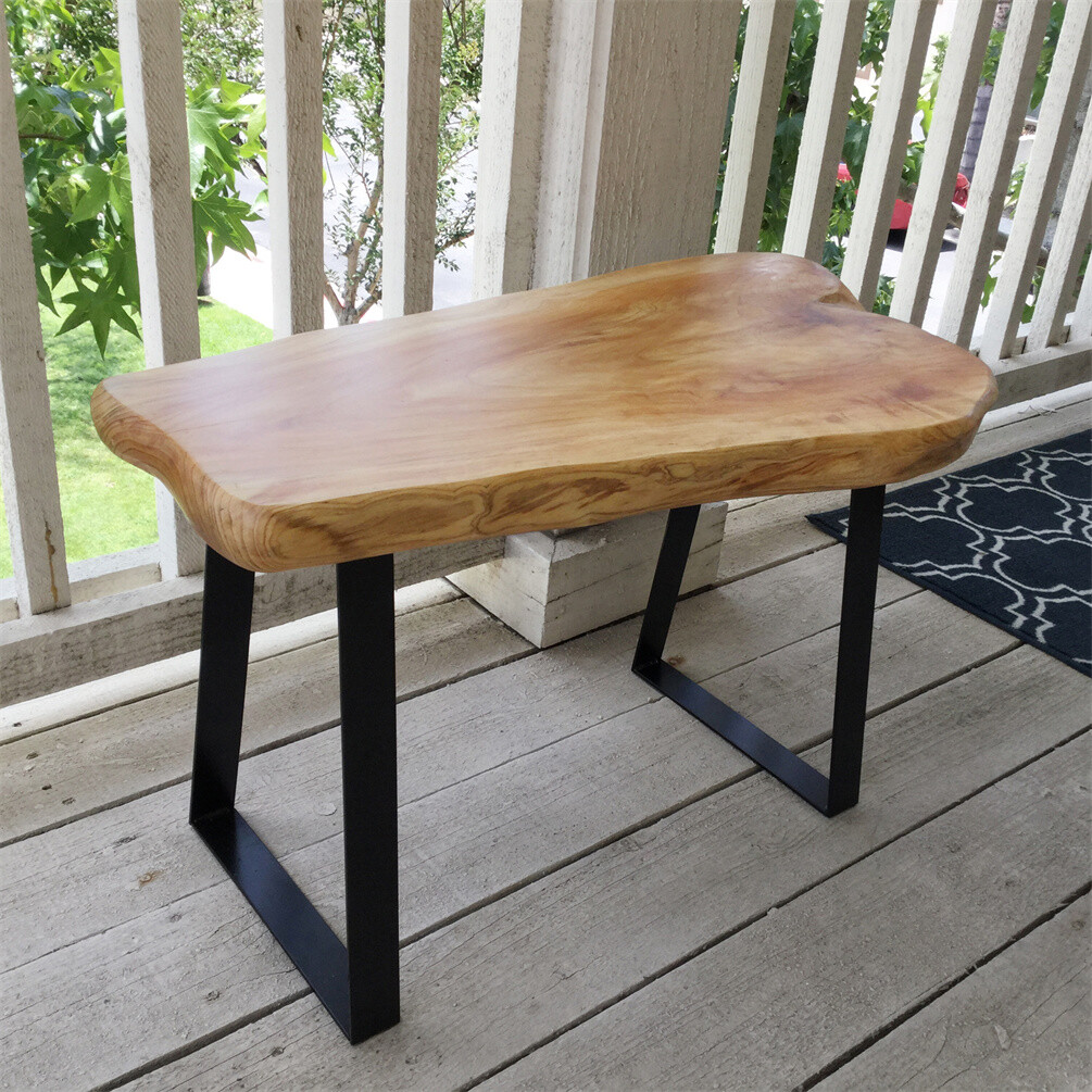 HST Cedar Roots Stool with Flat Iron Leg Bench Stool 27.5" x 14" x 17.4" H