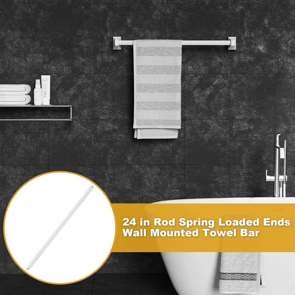 24-Inch Spring End Sturdy Plastic Wall Mount Replacement Towel Bar for 1 Pack