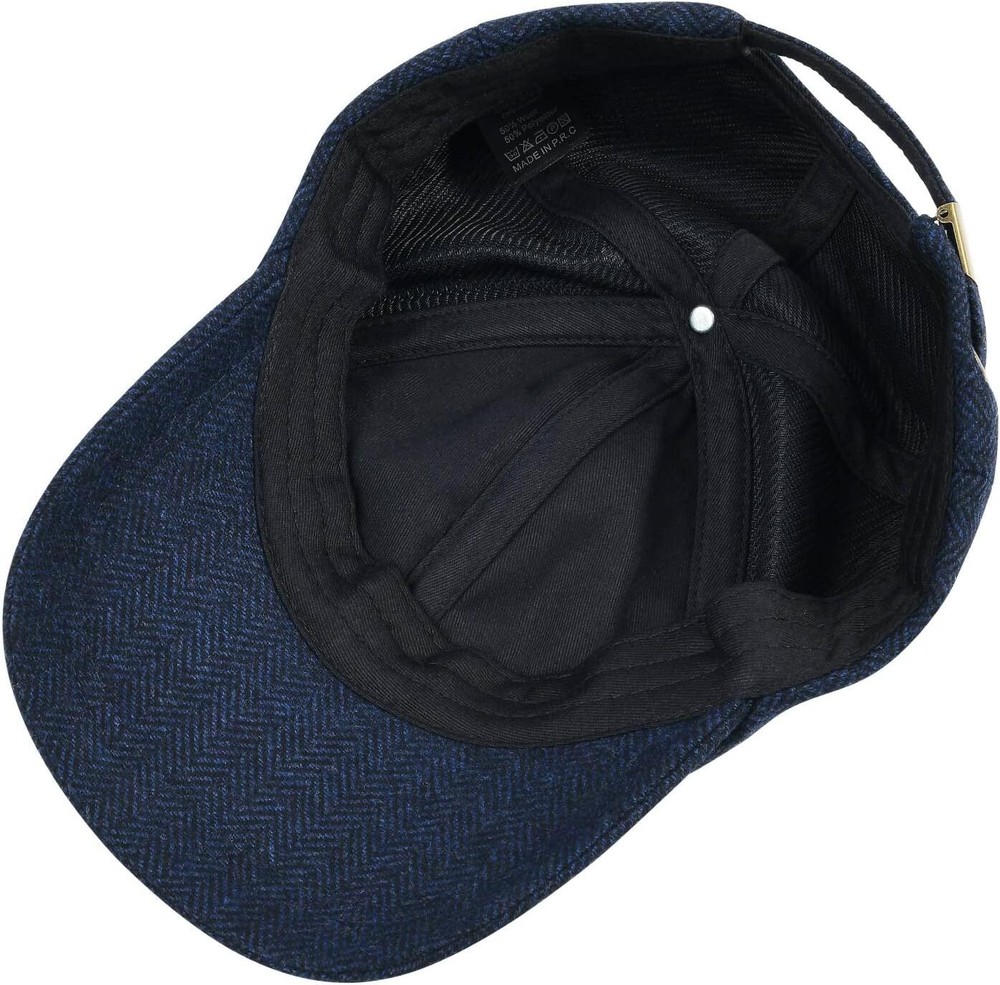 Wool Baseball Cap for Men Adjustable Unstructured One Size, Herringbone Navy