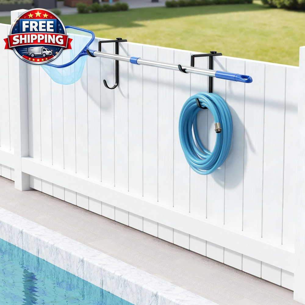 2Pcs Double Pool Pole Hooks, Adjustable Thickened Panel Pool Fence Equipment Hoo